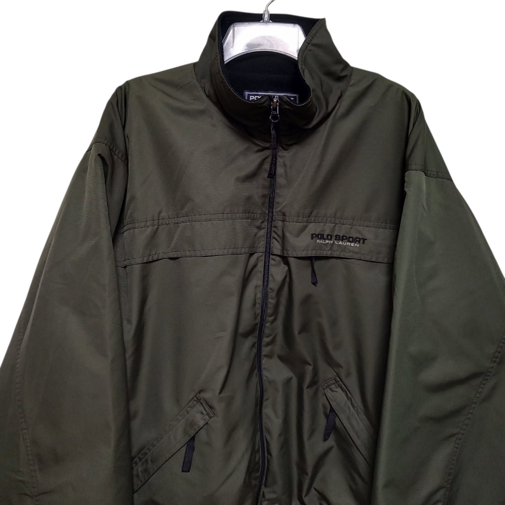 Polo Sport Puffer Vintage 90s Windbreaker with Fleece Lining Pockets XL Olive - Picture 11 of 12